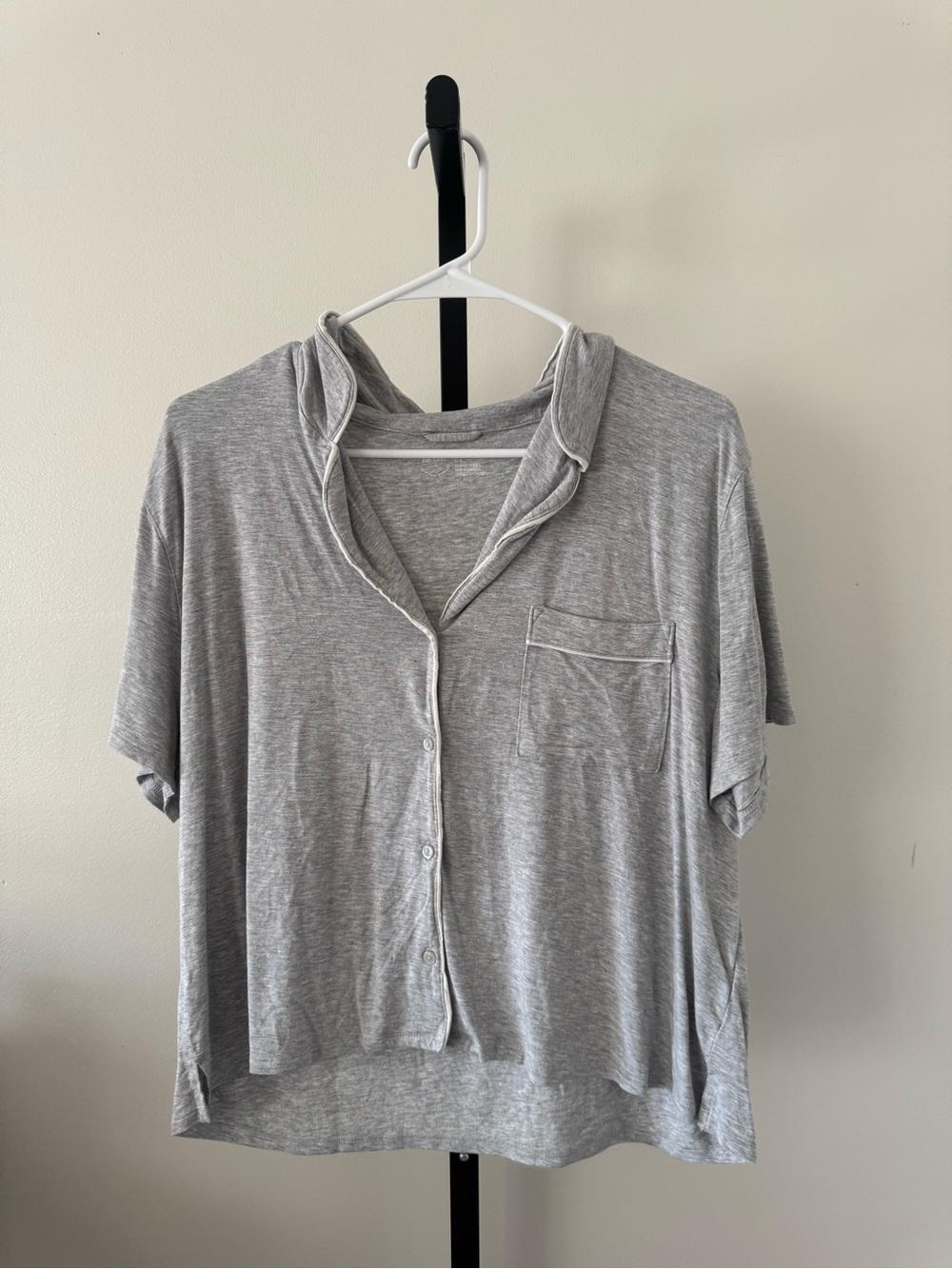 aerie Short Sleeve Gray Button-Up Tee with Pocket